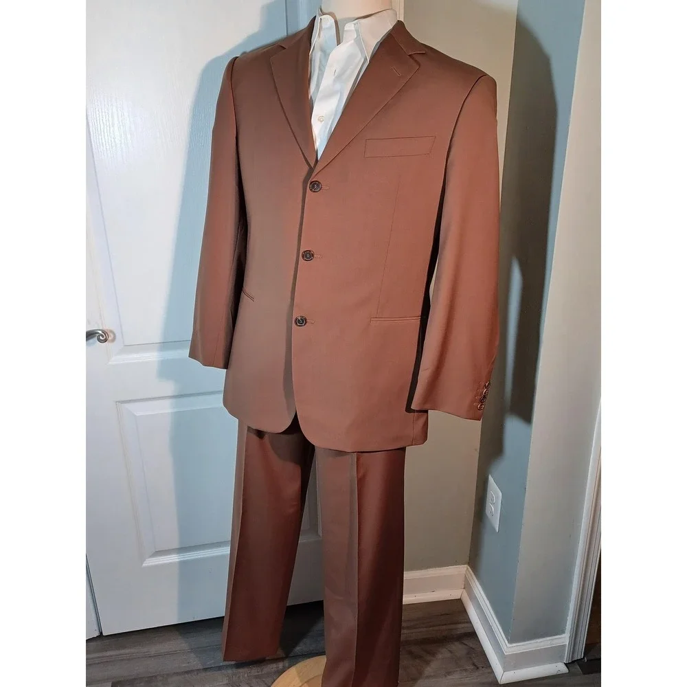 Hugo Boss Suit Mens 42 Brown Wool 2 Piece Single Breasted Dress‎ Business USA